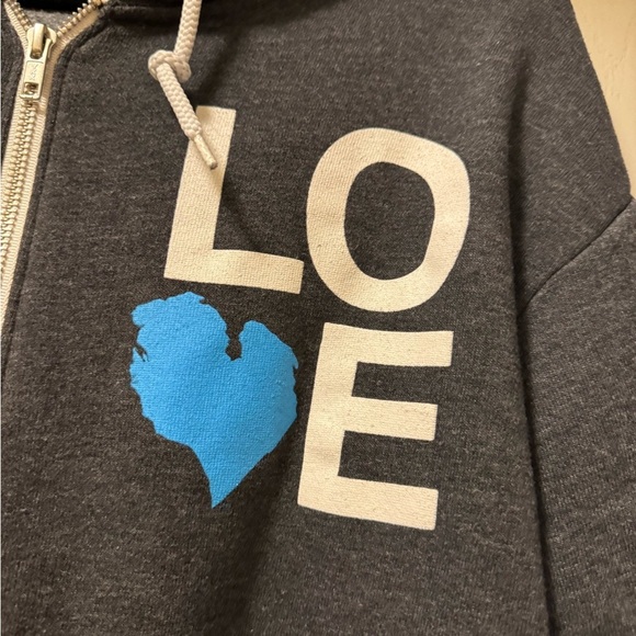 Gray Zip-Up Hoodie with Love Michigan Graphic - Picture 2 of 9